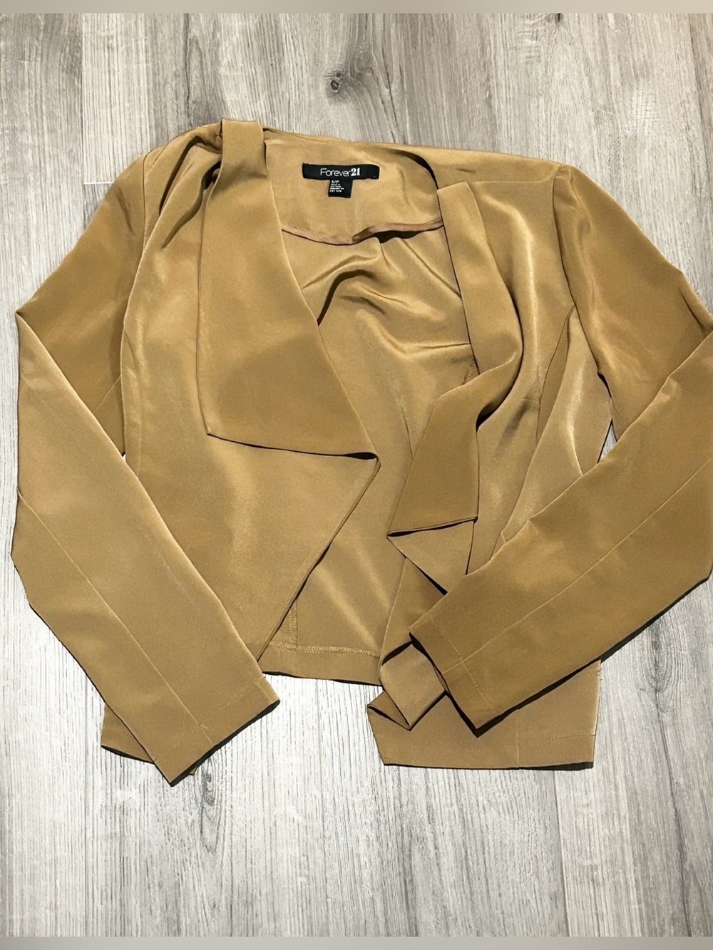 ❥𝖥𝖮𝖱𝖤𝖵𝖤𝖱 𝟤𝟣: Women’s Draped Open-Front Jacket - Camel